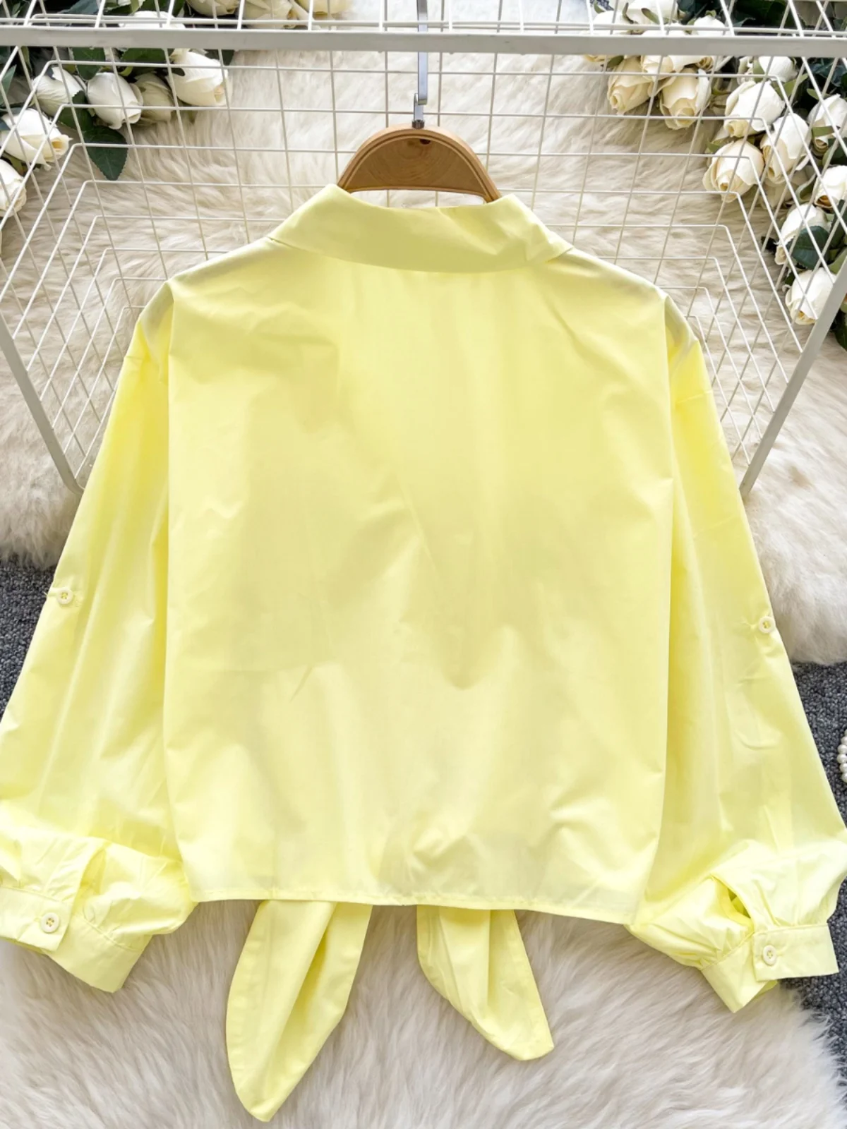 Ele Collar irt Damen Loose Bubble Sve Design Schlankheitsgürtel Casual Faion Top Korean Sle Long Sve