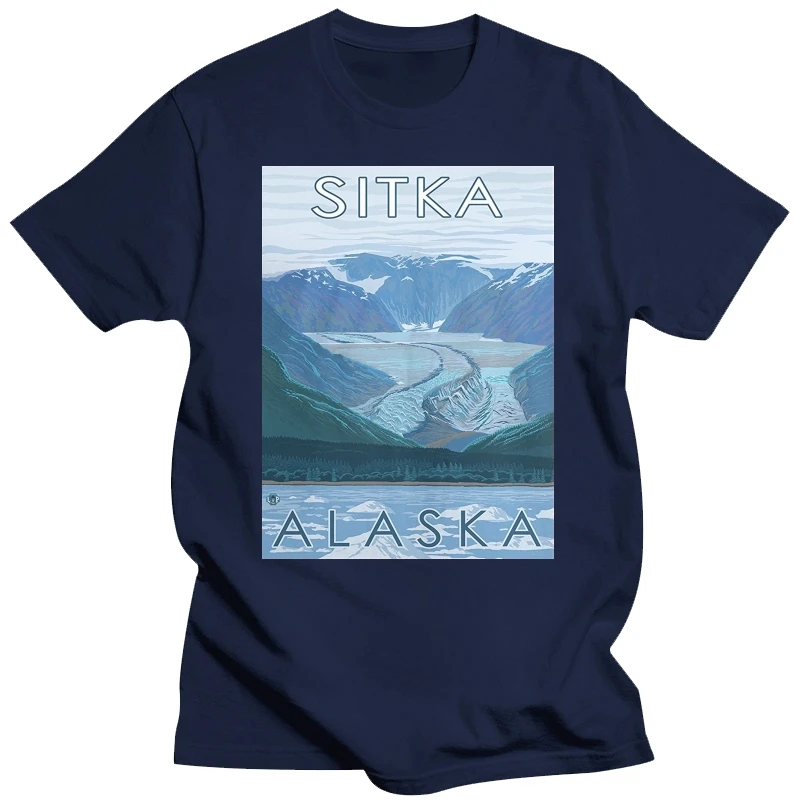 100% Cotton  Glacier Scene  Sitka, Alaska Premium fashion summer T Shirt Fashion Mens Short sleeve T Shirt