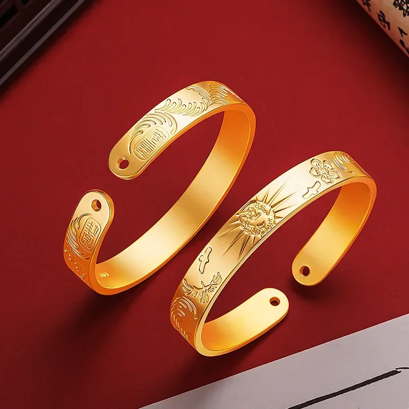 

9999 Real Gold 24K Yellow Bracelet Wide 10n New Sun Eagle Auspicious Totem Boutique Open