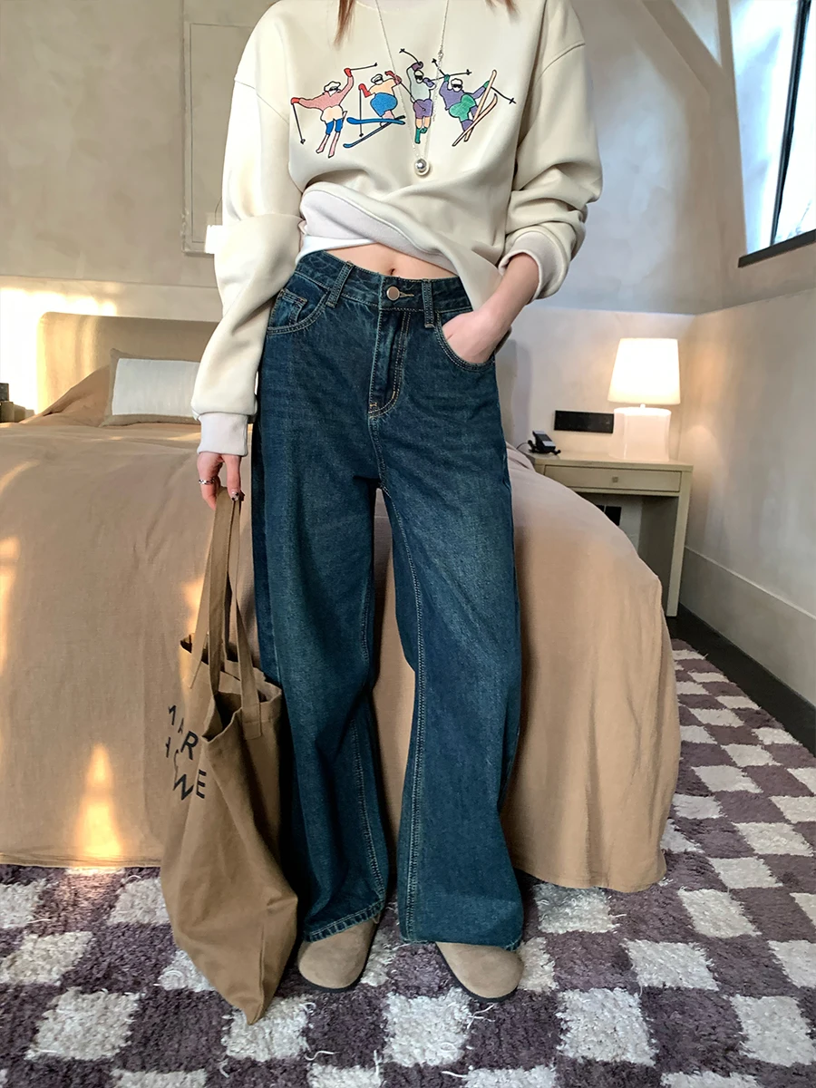 

Джинсы COK свободного прямого кроя с завышенной талией, синие, женские, осенние, повседневные, удобные, широкие брюки для женщин