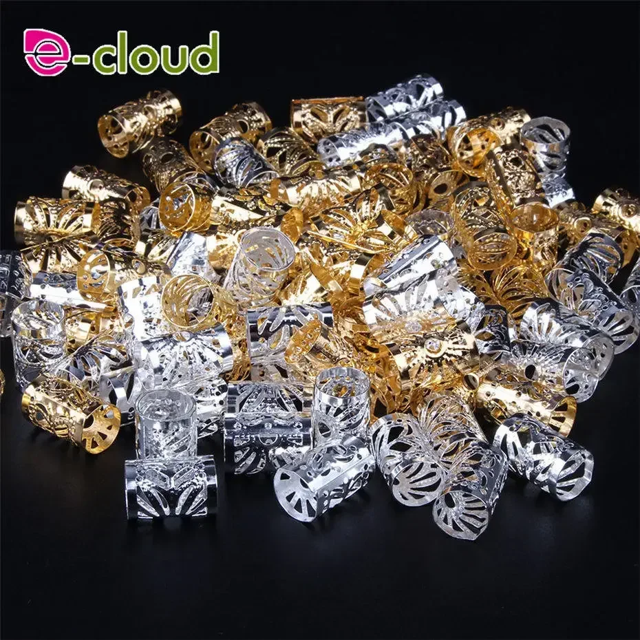 100 Pcs/Pack Hair Jewelry Rings 용 Braids Aluminum 레게머리 Beads Metal Cuffs, Golden 및 실버 Decorations Hair Clips