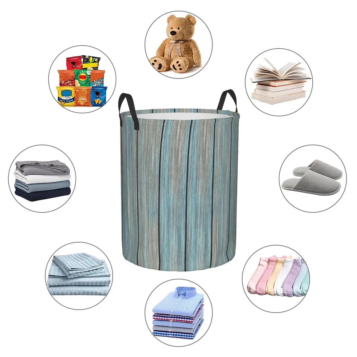 Shabby Rustic Weathered Wood Turquoise Dirty Laundry Baskets Foldable Large Waterproof Clothes Toys Sundries Storage Basket