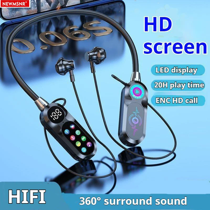 라이브 가라오케 HD 스크린 무선 블루투스 5.4 헤드폰 HiFi 사운드 넥밴드 이어폰 스포츠 게이머 헤드셋 소음 감소
