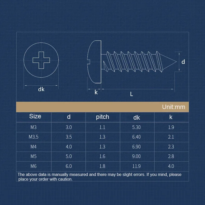 Brass Round Head Phillips Self Tapping Screw M3 M3.5 M4 M5 M6  Wood Screw Length 6mm~50mm