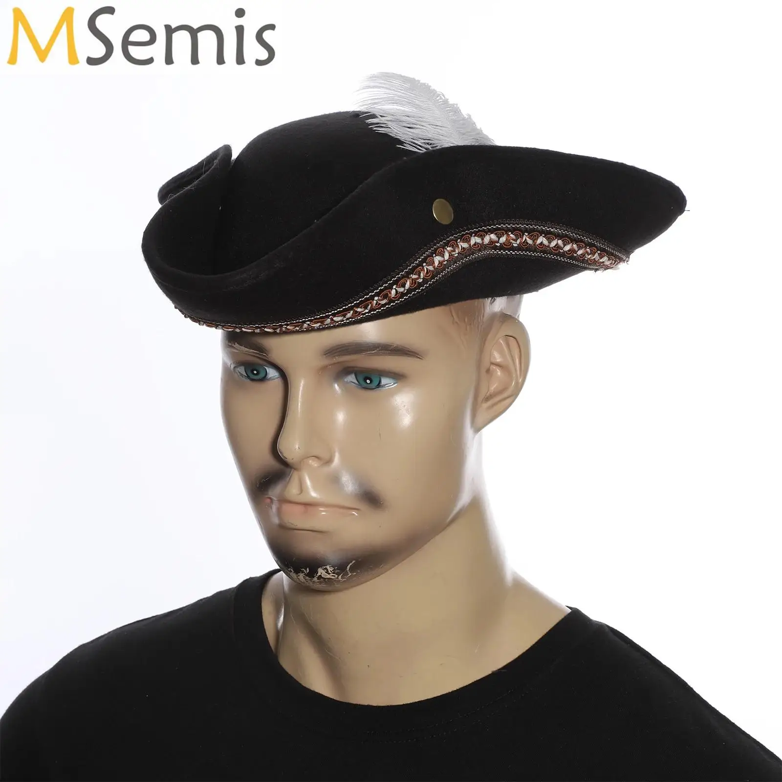 

1Pc Unisex Wide Brim Captain Hat Vintage Masquerade Party Men Women Tricorn Hat Pirates Cap Halloween Pirate Cosplay Accessory