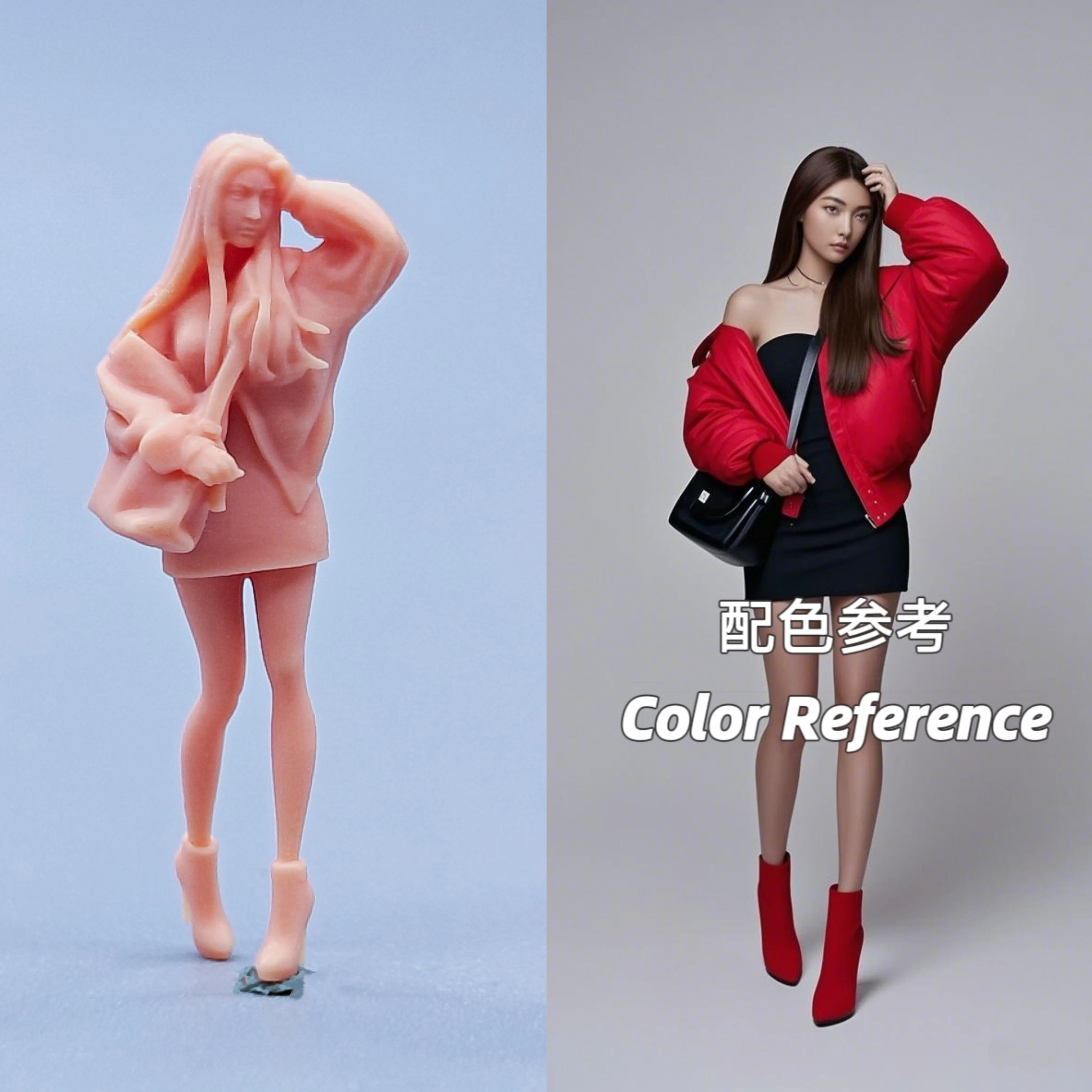 

1/64 Figurines Scale Model Resin Girl with Hair Teasing and Walking Posture Uncolored Miniatures Diorama Hand-painted C525