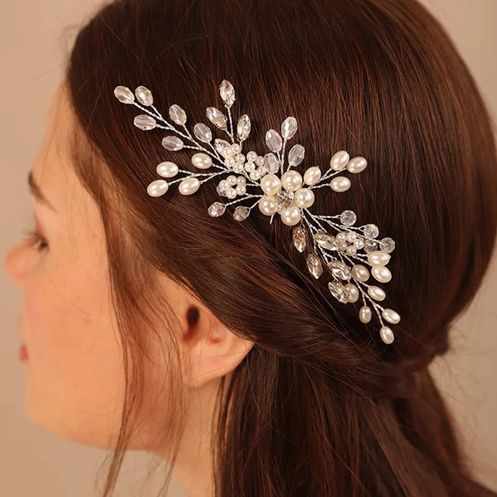

Bridal Pearl Flower Rhinestone Hairpin Wedding Hair Jewelry for Bride Bridesmaid Headpiece Suitable for Wedding Prom