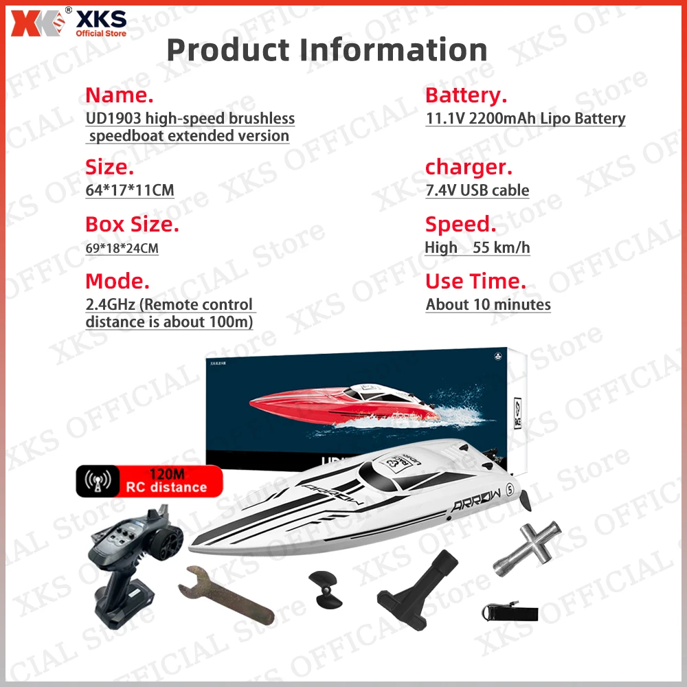 XKS Barca RC Ad Alta Velocità 55 km/h UDiRC UDI005 Impermeabile 2.4G Barca Radiocomandata Brushless RC Motoscafo Barca In Pvc Giocattoli Regalo Per I Bambini