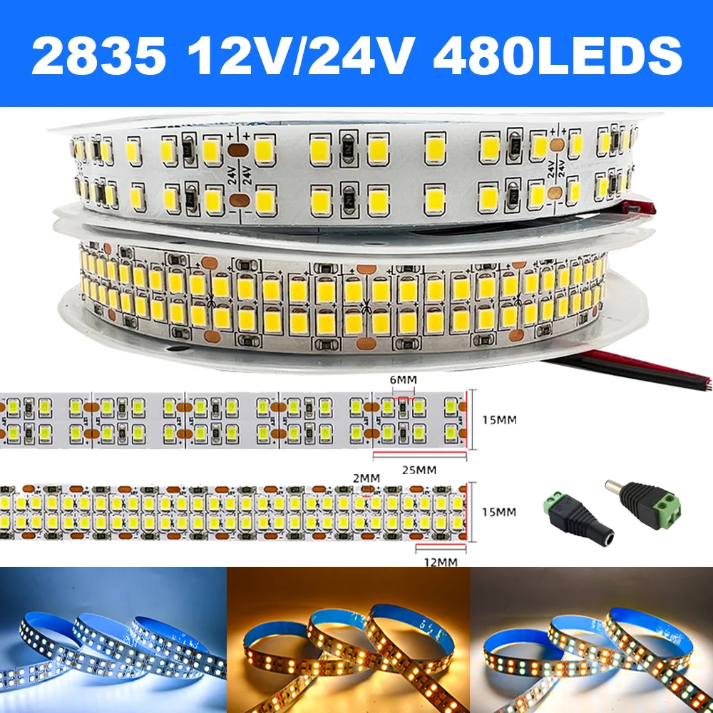 

5m Double Row 2835 Flexible LED Strip 240leds/m 480leds/m 12V/24V High Bright Flexible Led Lamp IP67Waterproof 3000K/4000K/6000K