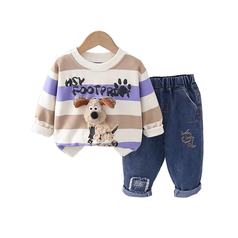 

Toddler Boys Outfits 2024 Fall Baby Boy Clothes 1 To 5 Years Cartoon Striped Long Sleeve Hoodies Tops and Pants Kids Tracksuits