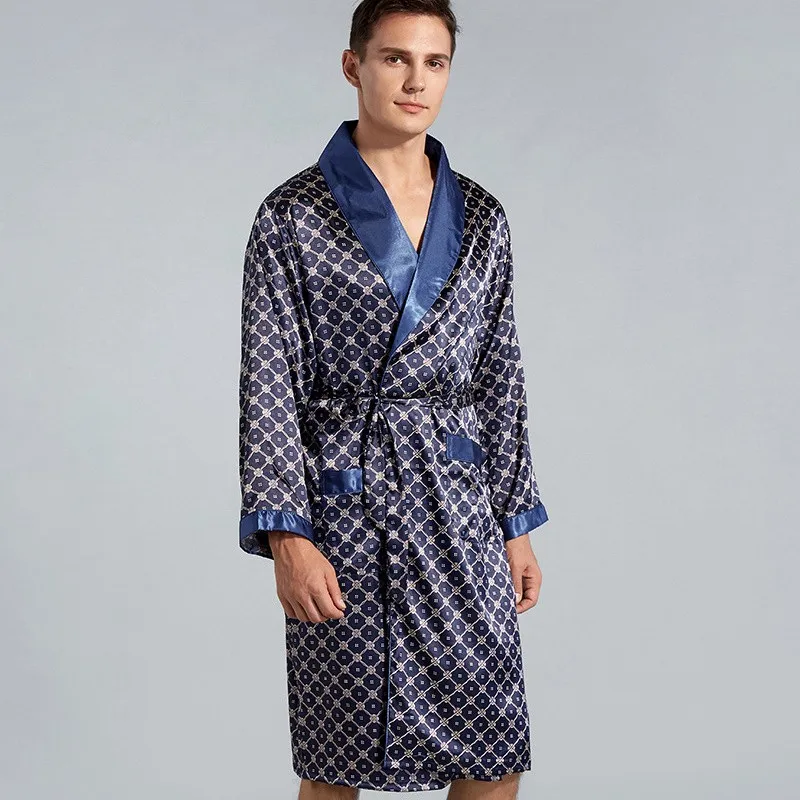 Nachtkleding Lrage Size 3XL-5XL Mannen Kimono Robe Gown Zomer Satijnen Badjas Gedrukt Nachtkleding Met Riem Revers Lounge Wear Nachtjapon