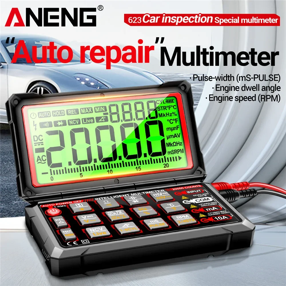 

Multimeter 20000 Counts Digital AC/DC Voltage Current NCV Induction Diode Capacitance Tester ANENG 623 Flip Cover Auto Repair