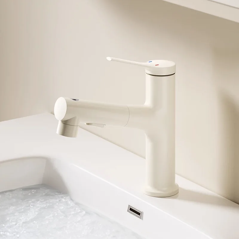 

Pull-out Hot and Cold Water Mixer Tap, Washbasin Faucet, Under-counter Basin Brass Tap for Bathroom Sink