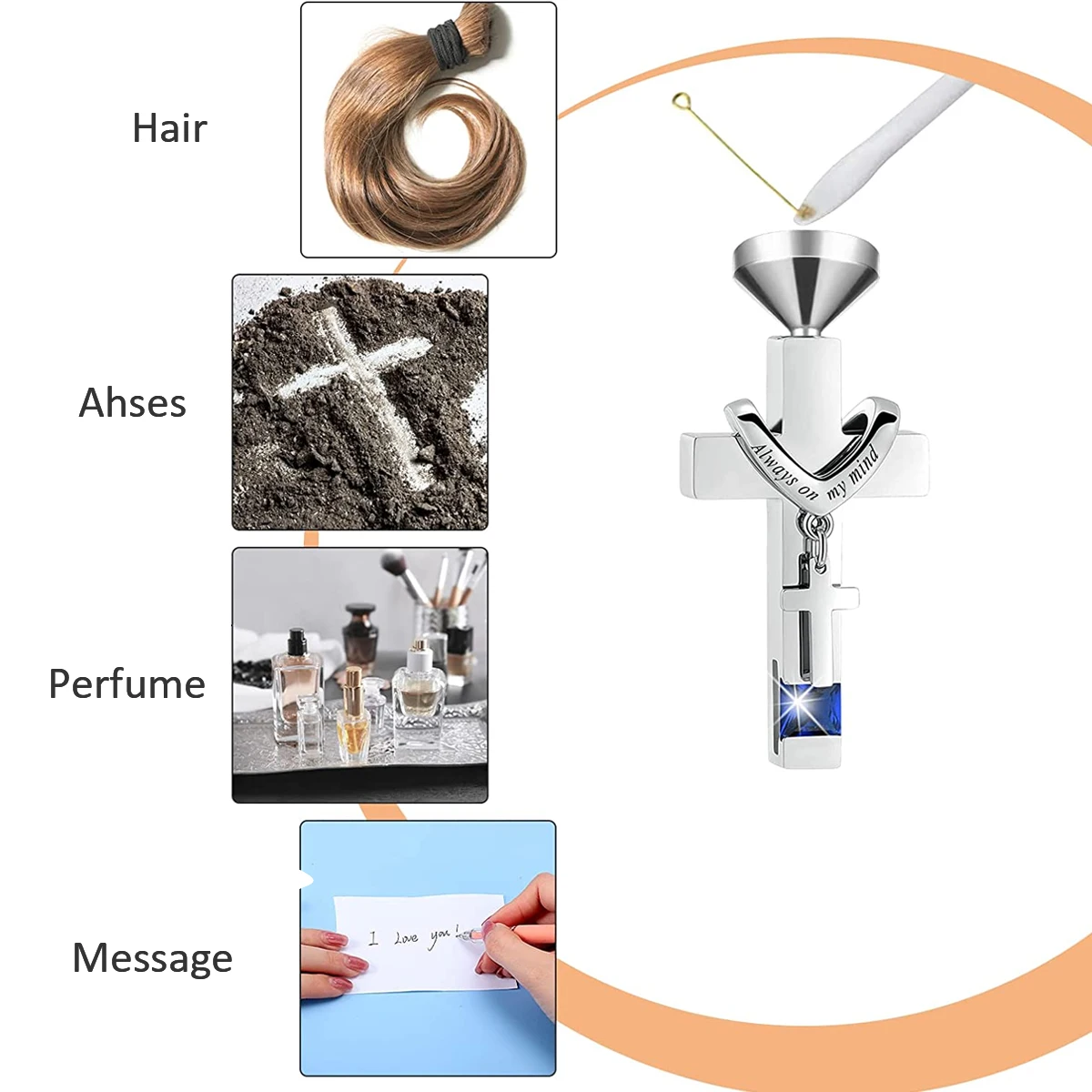 4Pcs Urn Necklace Set Stainless Steel Cremation Jewelry Heart Cylindrical Cross Rectangular Ashes Keepsake Waterproof Urn