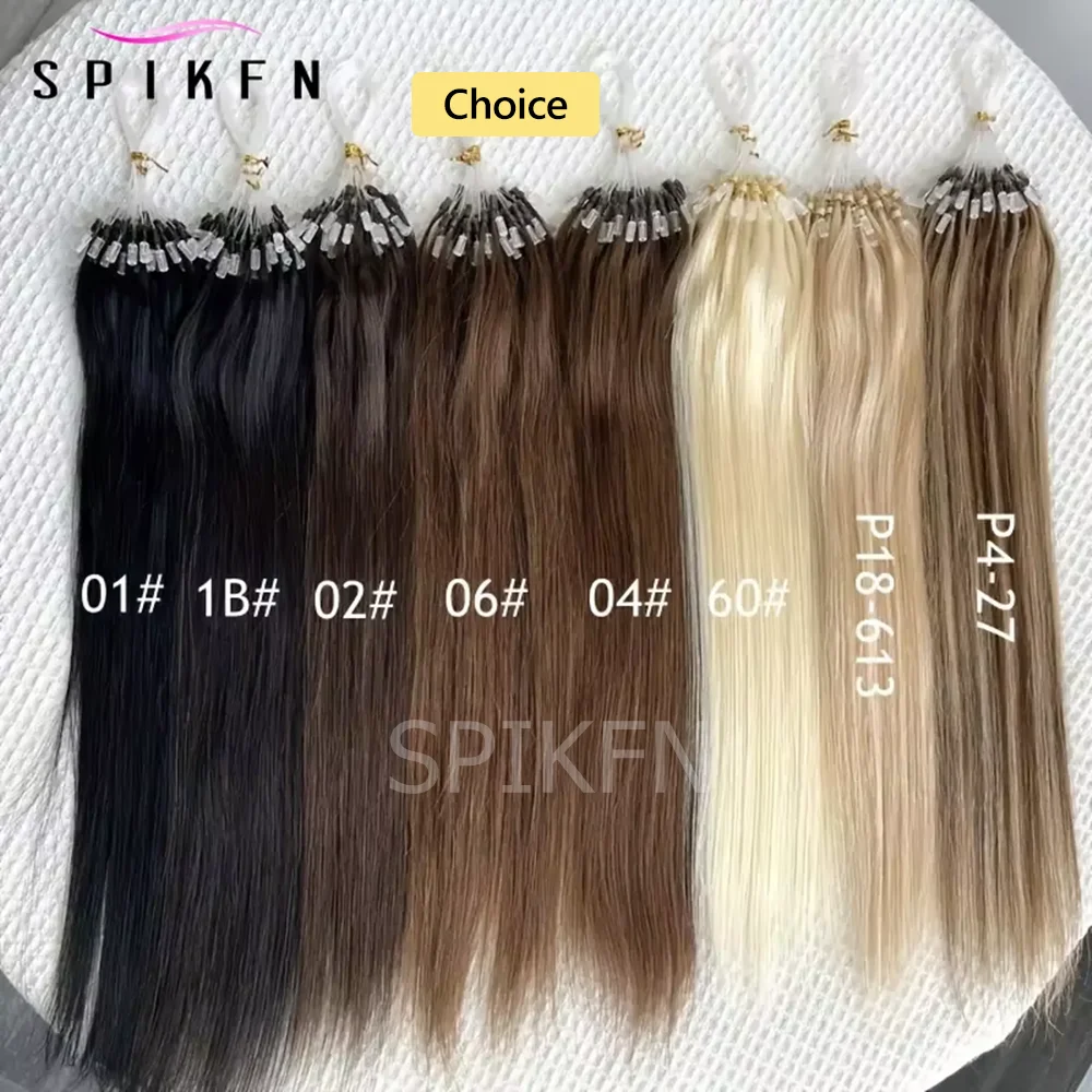 

SPIKFN Micro Ring Link Hair Micro Loop Hair Extensions Straight 12"-20" Loop Ring Human Hair Extension Black Brown Blonde
