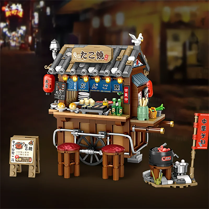 Street View Series Building blocks Izakaya Shaved Ice Shop Takoyaki Shop Coffee shop Panda Tea House model children\'s gift