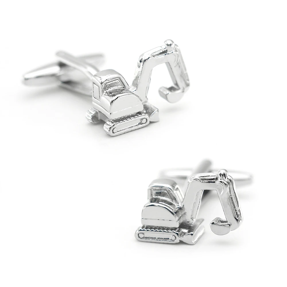 iGame Excavator Cuff Links Quality Brass Material Silver Color Engineering Vehicle Design Cufflinks Wholesale & Retail