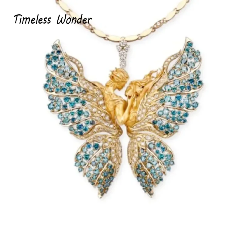 Timeless Wonder Retro Zircon Butterfly Fairy Chains Necklaces for Women Designer Jewelry Runway Rare Top Luxury Gift Set 5614