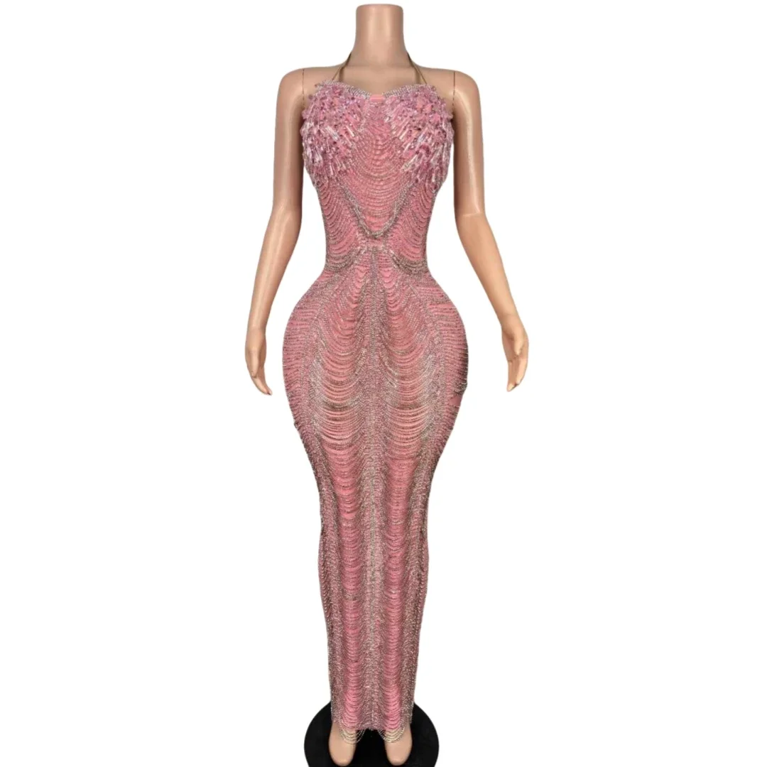 

Sparkly Full Rhinestone Long Dress For Women Goddess Senior Photoshoot Props Celebrate Wedding Birthday Drag Queen Costume