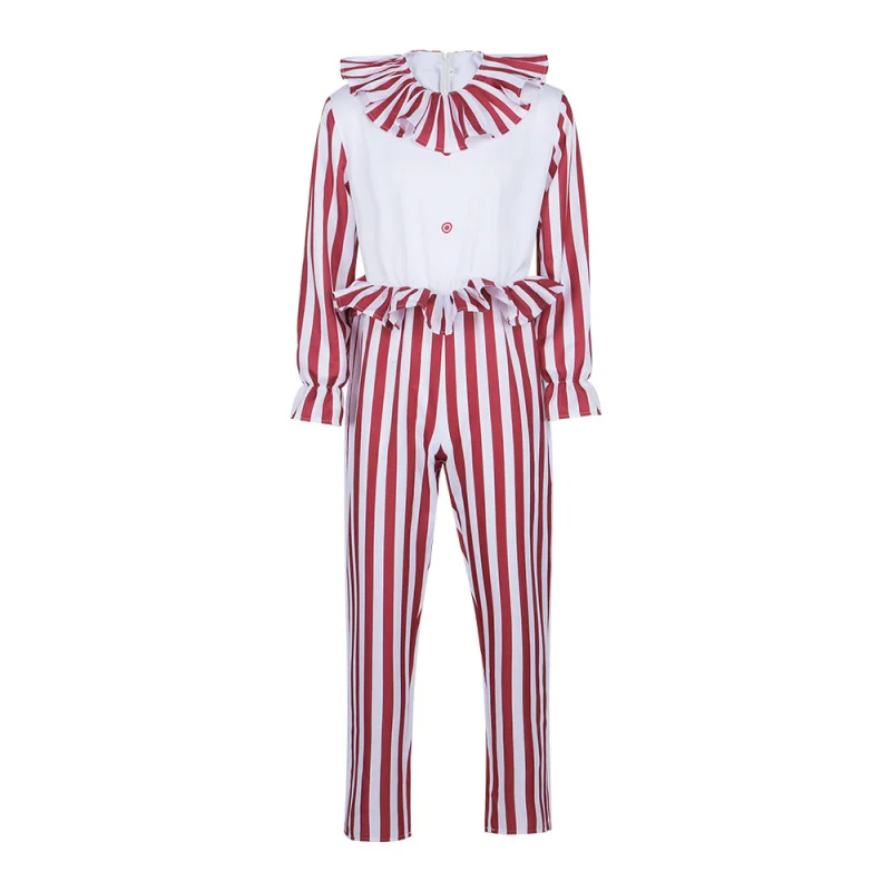 Clown in A Cornfield Cosplay Costume Clown Striped Jumpsuit Adult Halloween Chirstmas Birthday Party Disguise Terror Play Outfit