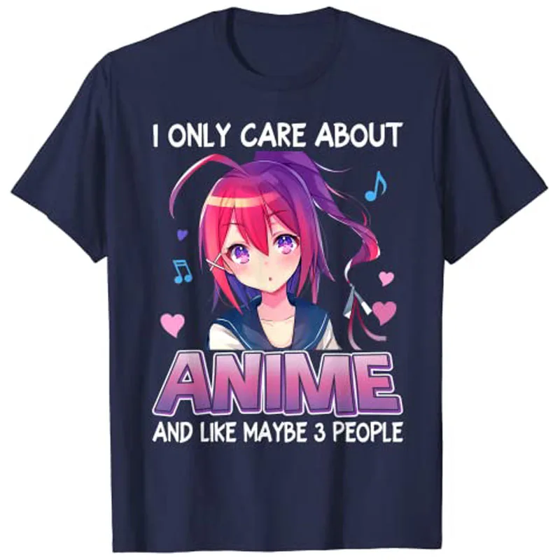 I Only Care about Anime Japanese Manga Otaku Gift Girls Teen T-Shirt Harajuku Tops Y2k Cartoon Graphic Saying Tee Novelty Outfit