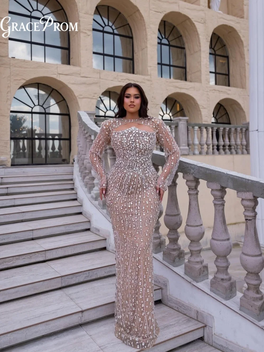 

Opulent Nude Strapless Sweetheart Dress Detachable Sheer Long Sleeves Party Dress Evening Gown For Wedding Guests فساتين سهرة