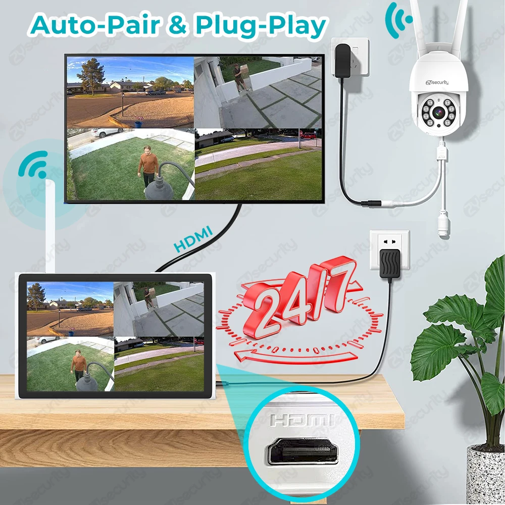 3MP Wireless Surveillance Kit Outdoor WiFi IP PTZ Security Camera System 8CH NVR Kit with 10.1 Inch Monitor Home Mornitoring Set