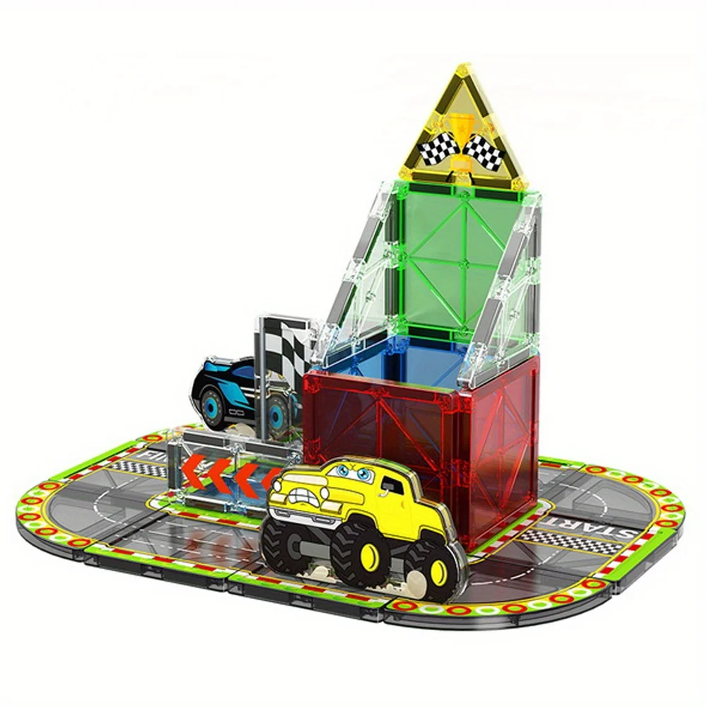 MOC 32pcs Race Car Magnetic Building Blocks - Large STEM Toy Set Creative Magnetic Toys, Children Educational Magnet Toys