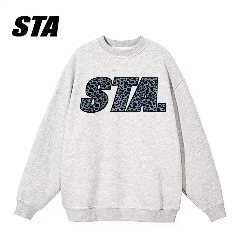 가을 겨울 국가 패션 상의 남녀 커플용 미국 레오파드 프린트 헤비 라운드 넥 스웨트셔츠