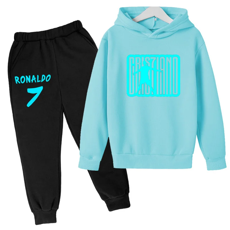 

Kids Fall Clothing Hoodie Football CR7 Print Sweatshirt Top+Pants 2P Boys Girls Toddler 3-12Y Athletic Training Coat Casual Suit