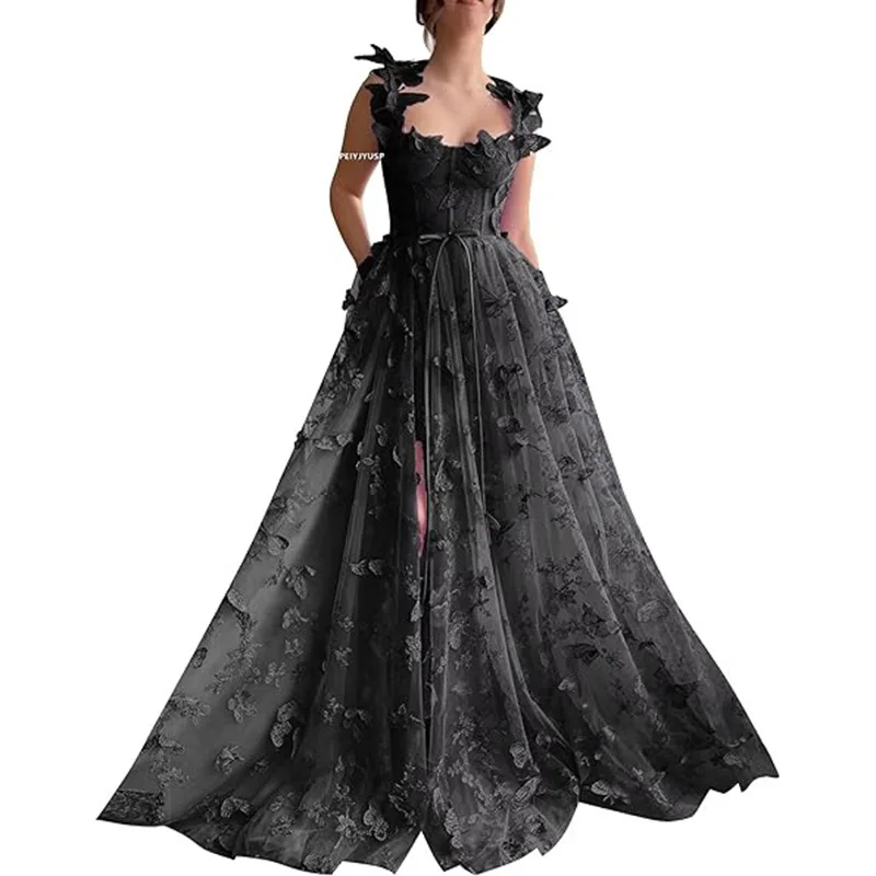 Jurk Dames Jurken Mouwloos Kant Gesplitst Losse vestidos Vloerlengte Losse zomer Hoge taille Casual strandfeest Bruiloft