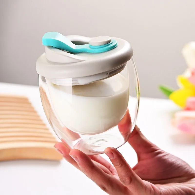 250ml Cute Silicone Cover Double Wall Insulated Glass Coffee Cup, Milk and Juice Beverages, Portable for Home Use