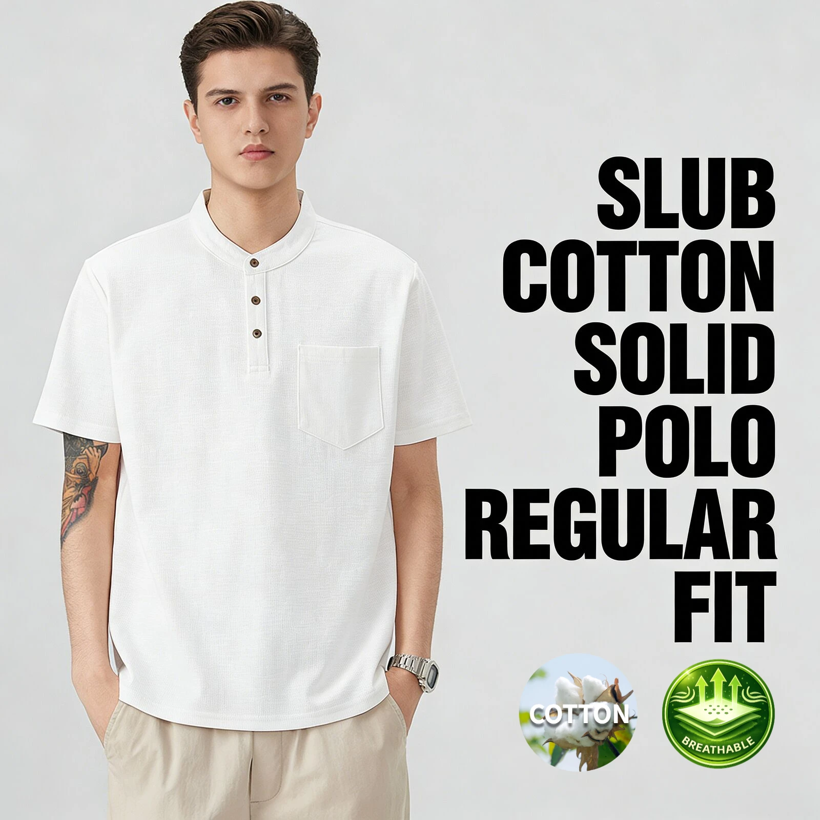 Summer Slub Cotton Short-sleeve Polo Shirt Man Business Clothes White Casual Men's Poloshirt Button Collar Shirts For Men 2026