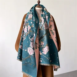 2024 Luxury Floral Print Scarf for Women Warmer Winter Cashmere Pashmina Scarves Shawls Female Thick Blanket Wraps Foulard