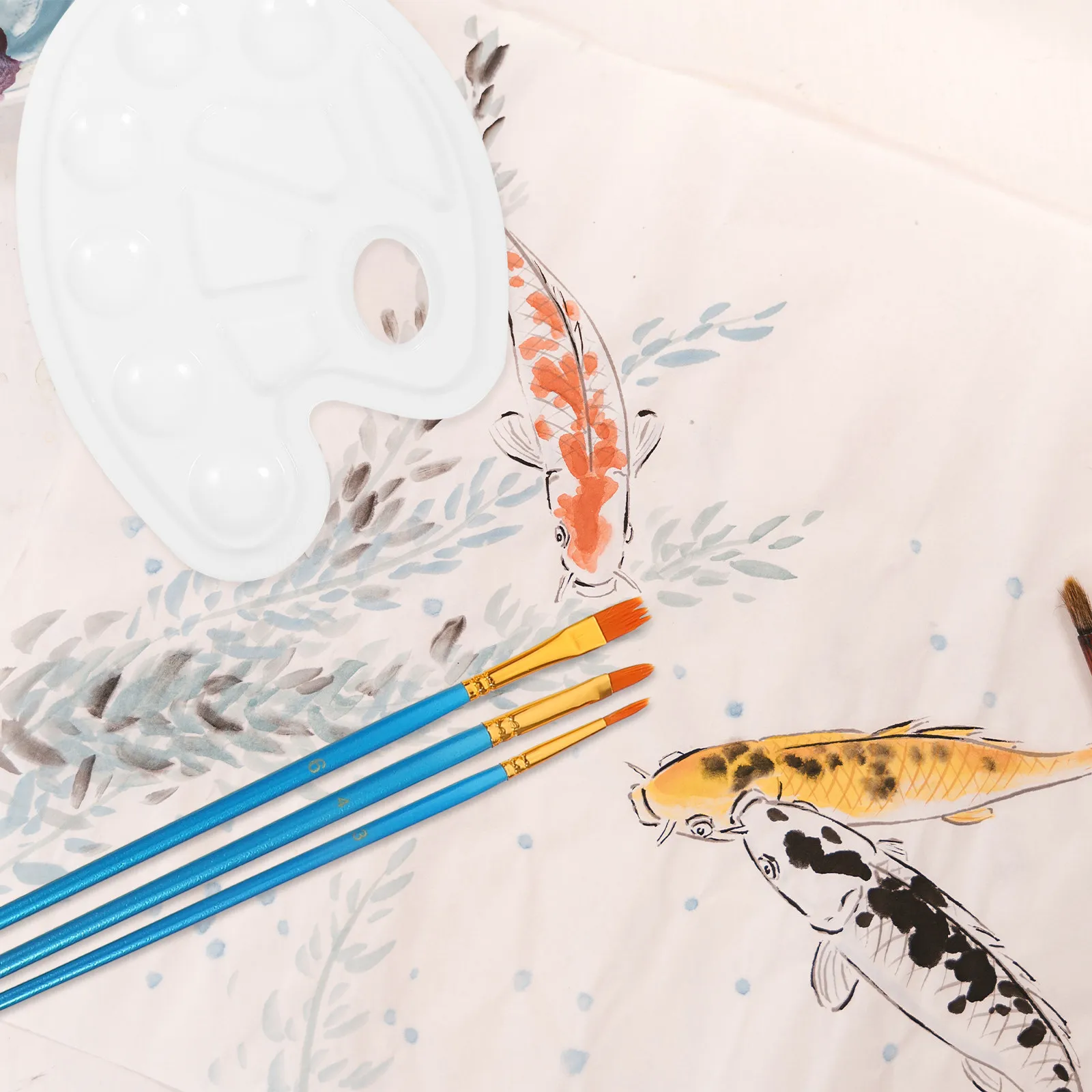 

1 набор инструментов для рисования для детей и взрослых, щетки из нержавеющей стали с нейлоновой щетиной, плоский наконечник, заостренный дизайн, палитры для смешивания цветов.