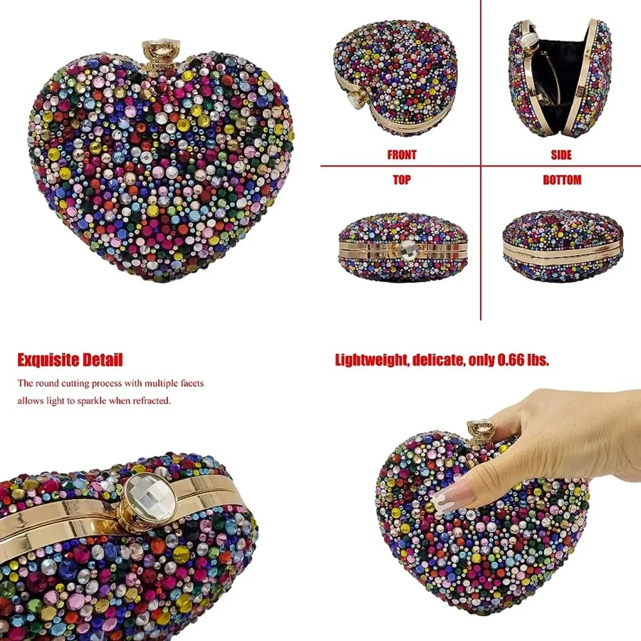 

Cute Heart Shape Clutch Purse Mini Love Heart Rhinestone Wedding Handbag Party Women Purse