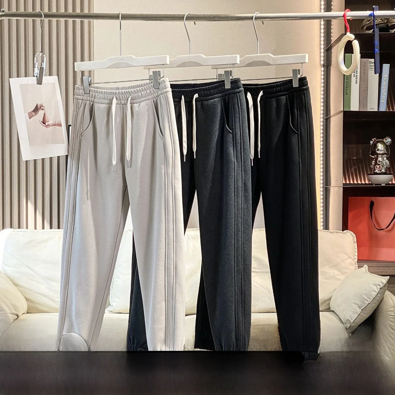 

Thiened Cosite Fce Men's Autumn Winter Windproof Heated Hooded Pants Straight Leg Sports Sle Cotton Polyester Blend