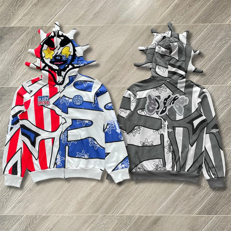 

25ss Glo Gang The Glory Men's Women's Zip Hoodies High Quality Hip Hop Embroidered Cartoon Print Casual Zipper Sweatshirts