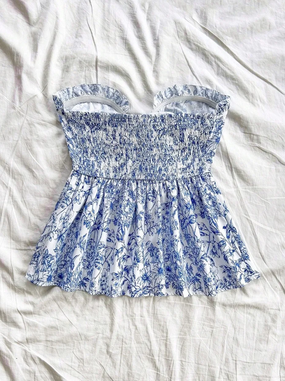 

Новинка лета: Женский модный повседневный топ с коротким рукавом, облегающий, универсальный, с перекрестными полосками, цветочным узором и узлом, для узкого круга аудитории