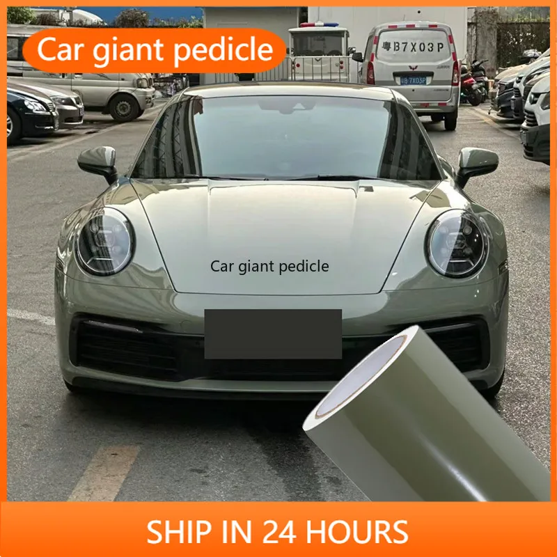 

Gloss Khaki Green Cyanine Vinyl Wrap film for vehicle coating Suitable for car vinyl stickers Bubble-free easy install 1.52*17M