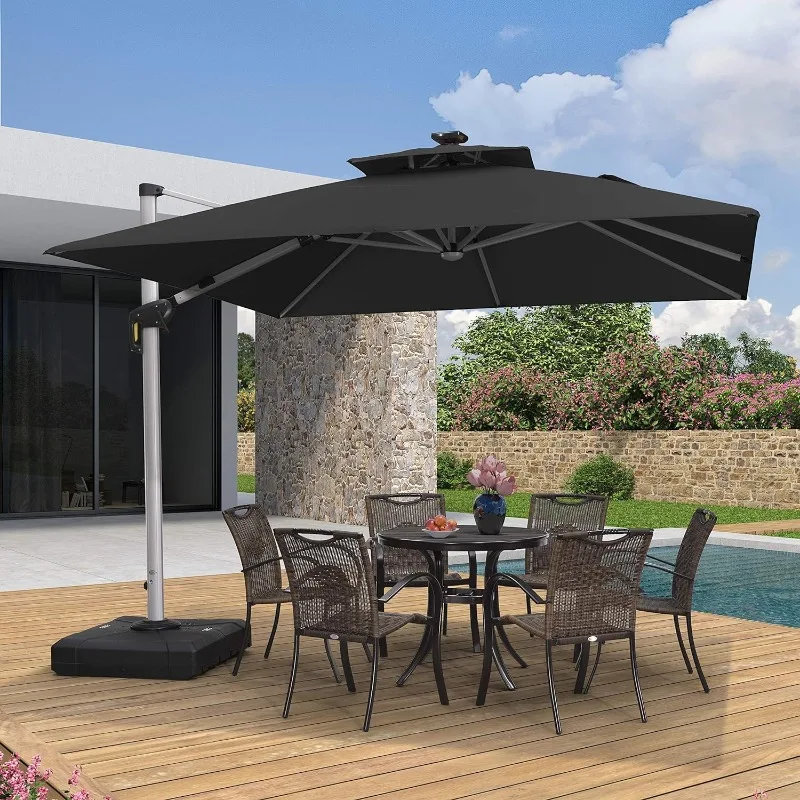 

10 Feet Double Top Deluxe Solar Powered LED Square Patio Umbrella Offset Hanging Umbrella Outdoor Market Umbrella Garden