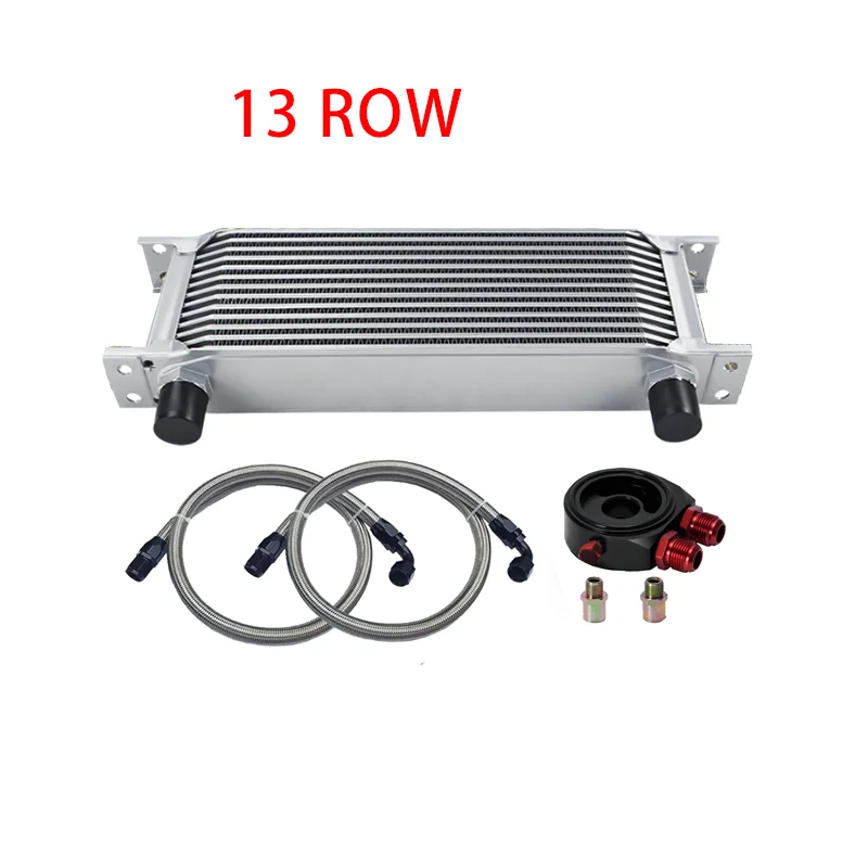 AN10 Universal 13 Rows Oil Cooler Kit + Oil Filter Sandwich Adapter + 1 And 1.2 Meter Stainless Steel Braided AN10 Hose Fittings