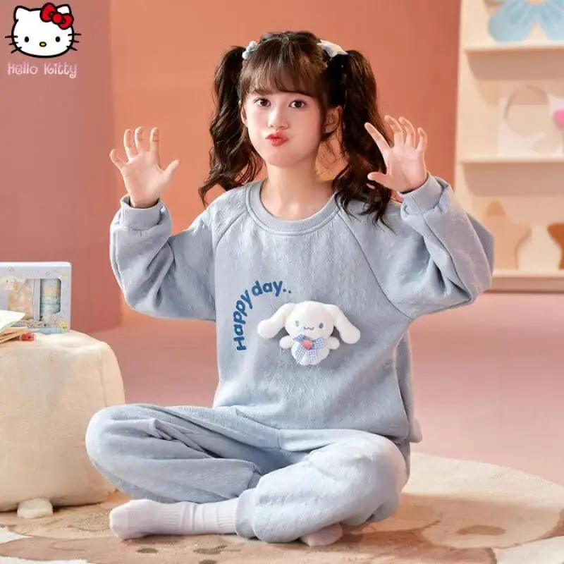 

Girls Cinnamoroll Thickened Home Clothes Set Kawaii Girls Autumn Winter New Warm Pajama Anime Cartoon Parent Child Two Piece Set