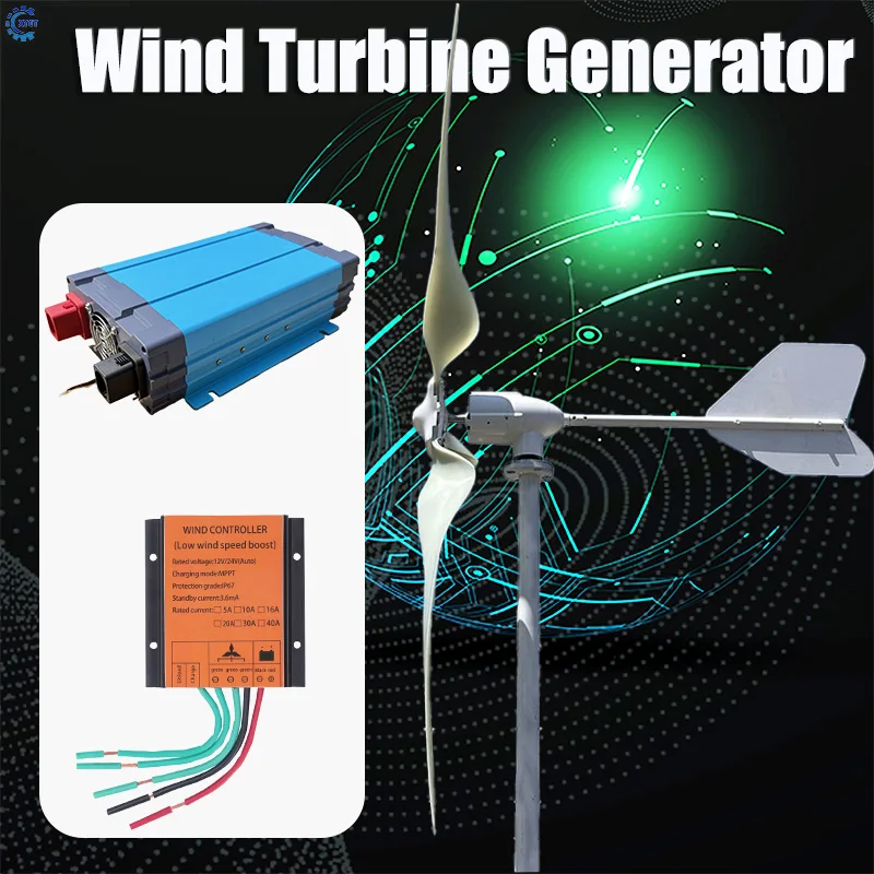 20000W Wind Turbine Generator Kit 3 Aerodynamic Fiberglass Blades Coreless Magnet, Low Starting Speed, Maximum Speed Protection