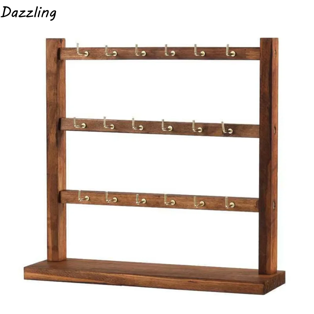 

Stable Structure Jewelry Storage Rack with Hook Large Capacity Jewelry Display Stand Classic Design Wood