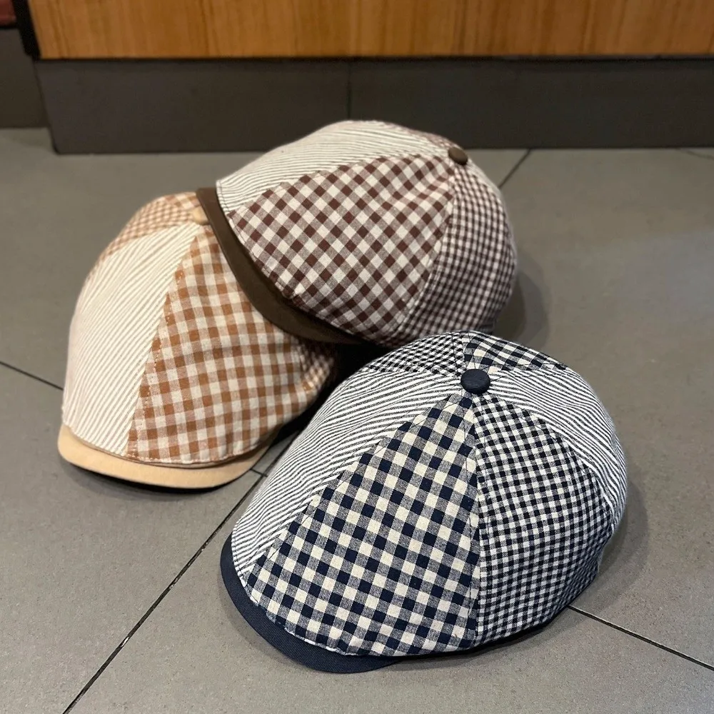 

Trendy Retro Duckbill Cap Adjustable Plaid Beret Lightweight Breathable Painter's Hat Unisex