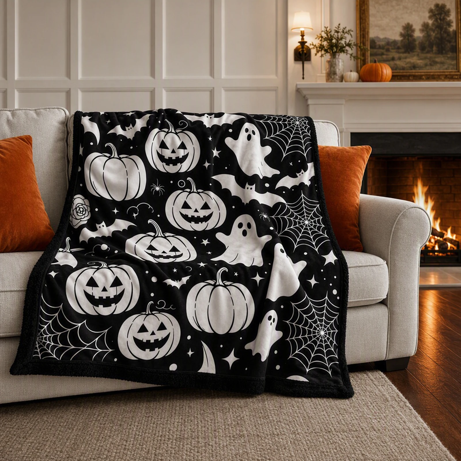 Creative Art Fabric Blanket with 24Pcs Colored Pens Halloween Themed Blanket 50x60 Inch for Bedroom Study Classroom Living Room