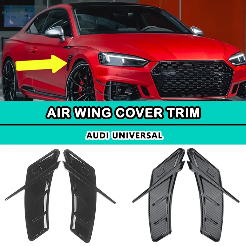 For AUDI For BMW For Benz Universal Motors Side Wing Fender Air Outlet Decoration Car Flank Cover Trim Glossy Black Carbon Look