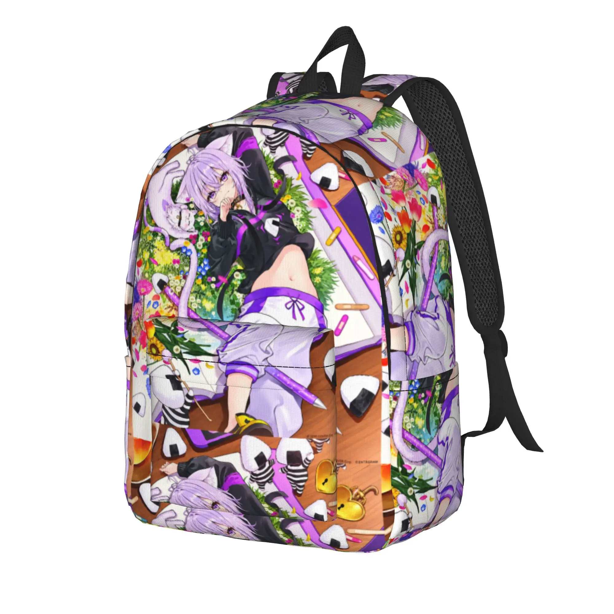 Hololive Gamers Nekomata Okayu Floral Backpack  Women Men Polyester Camping Backpacks Soft Streetwear School Bags Rucksack
