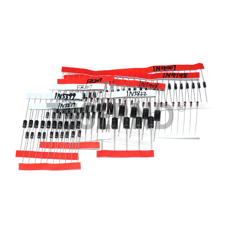 100PCS 8 Values Diode Electronic Component Kit Fast Switching Schottky set 1N4148 1N4007 1N5819 1N5399 1N5408 1N5822 FR107 FR207
